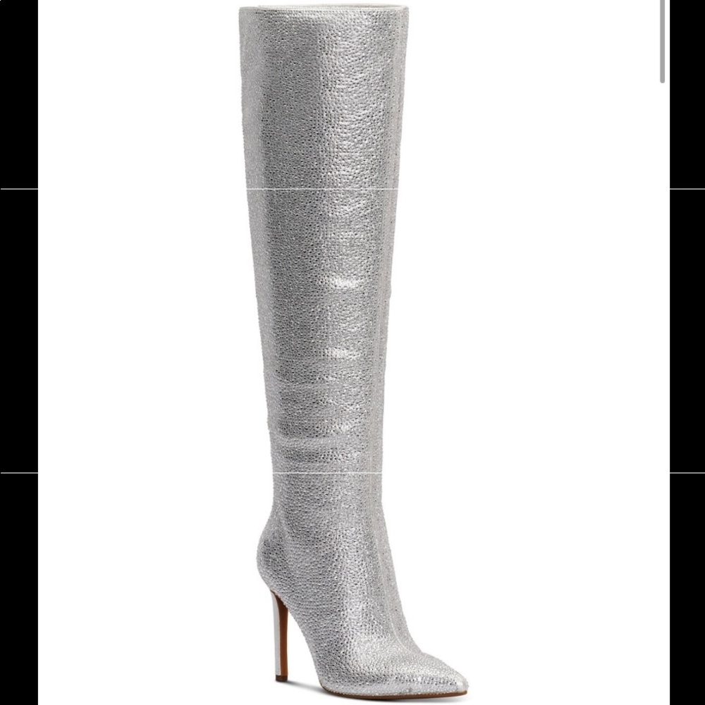 Saveria over the knee rhinestone silver bling boots